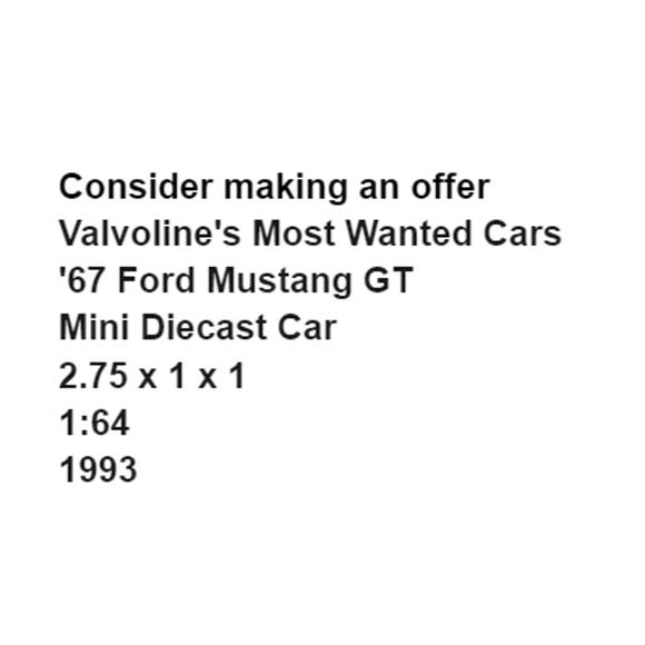 Valvolines Most Wanted Cars 67 Ford Mustang GT Mini Diecast Car 1993 Green - Picture 2 of 10